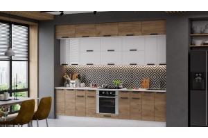 Кухонный гарнитур Детройт №12 300 см Белый, Белый глянец, Дуб Крафт золотой