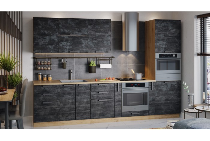 Кухонный гарнитур «Детройт» №2 310 см Дуб Крафт золотой, Угольный Камень