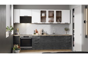 Кухонный гарнитур Детройт №3 290 см Дуб Крафт золотой, Белый глянец, Угольный Камень