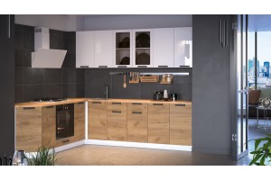 Кухонный гарнитур Детройт №4 Белый, Белый глянец, Дуб Крафт золотой