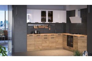 Кухонный гарнитур Детройт №4 Дуб Крафт золотой, Белый глянец