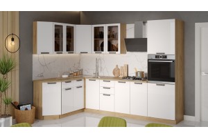 Кухонный гарнитур Детройт №5 Дуб Крафт золотой, Белый глянец