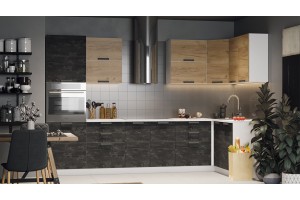 Кухонный гарнитур Детройт №6 Белый, Дуб Крафт золотой, Угольный Камень