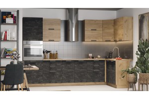 Кухонный гарнитур Детройт №6 Дуб Крафт золотой, Угольный Камень