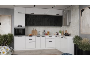Кухонный гарнитур Детройт №9 Белый, Белый глянец, Угольный Камень