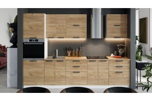 Кухонный гарнитур Детройт №1 300 см Белый, Дуб Крафт золотой