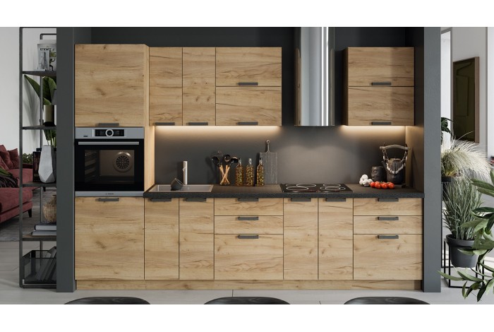 Кухонный гарнитур «Детройт» №1 300 см Дуб Крафт золотой