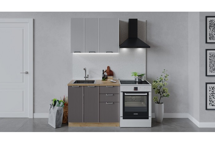 Кухонный гарнитур «Кимберли» длиной 100 см Дуб Крафт золотой, Сноу, Муссон