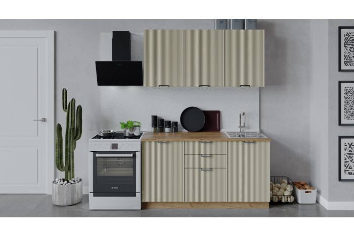 Кухонный гарнитур «Кимберли» длиной 150 см Дуб Крафт золотой, Крем