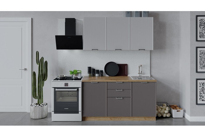 Кухонный гарнитур «Кимберли» длиной 150 см Дуб Крафт золотой, Сноу, Муссон