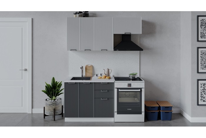 Кухонный гарнитур «Кимберли» длиной 160 (100) см Белый, Сноу, Титан