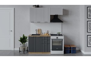 Кухонный гарнитур Кимберли длиной 160 (100) см Дуб Крафт золотой, Сноу, Титан