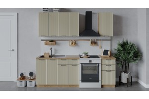 Кухонный гарнитур Кимберли длиной 160 см Дуб Крафт золотой, Крем