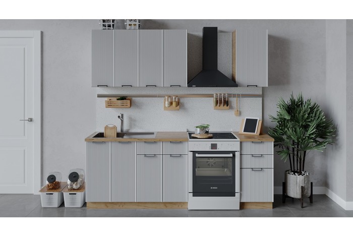 Кухонный гарнитур «Кимберли» длиной 160 см Дуб Крафт золотой, Сноу