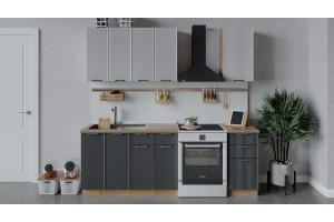 Кухонный гарнитур Кимберли длиной 160 см Дуб Крафт золотой, Сноу, Титан