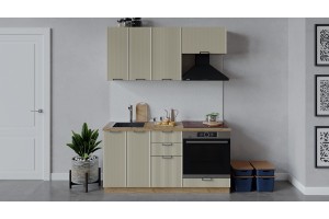 Кухонный гарнитур Кимберли длиной 160 см со шкафом НБ Дуб Крафт золотой, Крем