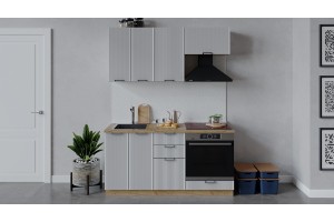 Кухонный гарнитур Кимберли длиной 160 см со шкафом НБ Дуб Крафт золотой, Сноу