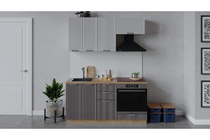 Кухонный гарнитур Кимберли длиной 160 см со шкафом НБ Дуб Крафт золотой, Сноу, Муссон