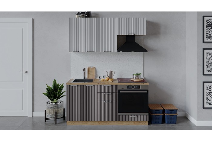 Кухонный гарнитур «Кимберли» длиной 160 см со шкафом НБ Дуб Крафт золотой, Сноу, Муссон