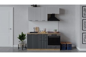 Кухонный гарнитур Кимберли длиной 160 см со шкафом НБ Дуб Крафт золотой, Сноу, Титан