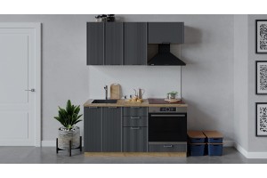 Кухонный гарнитур Кимберли длиной 160 см со шкафом НБ Дуб Крафт золотой, Титан