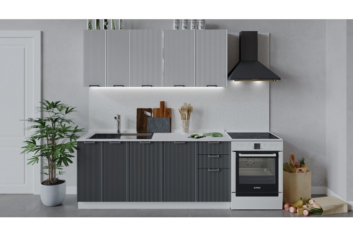 Кухонный гарнитур «Кимберли» длиной 180 см Белый, Сноу, Титан