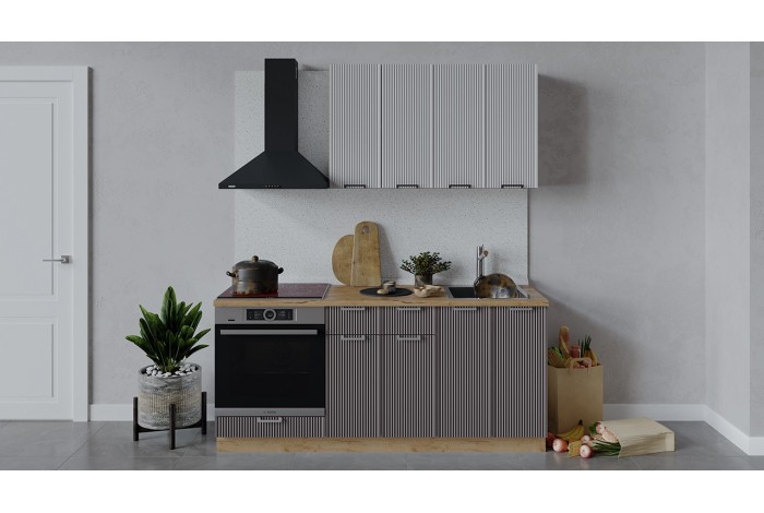 Кухонный гарнитур «Кимберли» длиной 180 см со шкафом НБ Дуб Крафт золотой, Сноу, Муссон