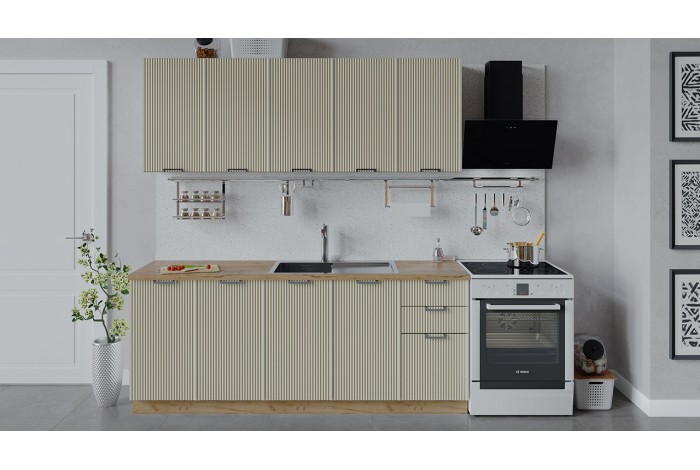 Кухонный гарнитур «Кимберли» длиной 200 см Дуб Крафт золотой, Крем