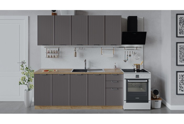 Кухонный гарнитур «Кимберли» длиной 200 см Дуб Крафт золотой, Муссон