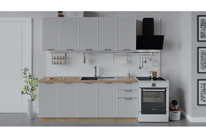 Кухонный гарнитур «Кимберли» длиной 200 см Дуб Крафт золотой, Сноу