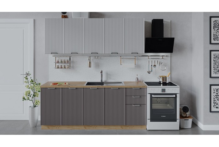 Кухонный гарнитур «Кимберли» длиной 200 см Дуб Крафт золотой, Сноу, Муссон