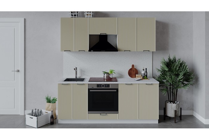 Кухонный гарнитур «Кимберли» длиной 200 см со шкафом НБ Белый, Крем