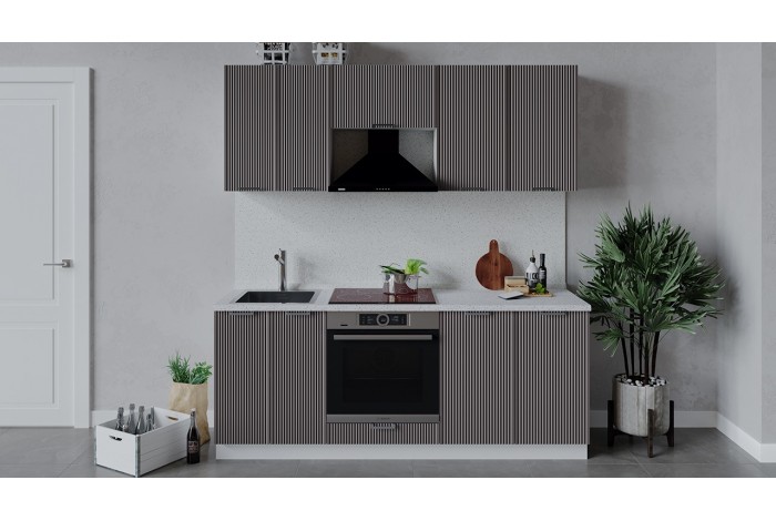 Кухонный гарнитур «Кимберли» длиной 200 см со шкафом НБ Белый, Муссон