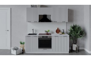 Кухонный гарнитур Кимберли длиной 200 см со шкафом НБ Белый, Сноу