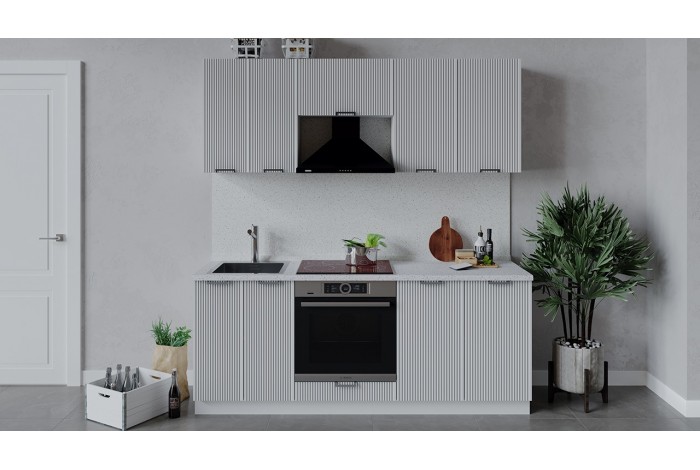 Кухонный гарнитур «Кимберли» длиной 200 см со шкафом НБ Белый, Сноу