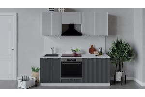 Кухонный гарнитур Кимберли длиной 200 см со шкафом НБ Белый, Сноу, Титан