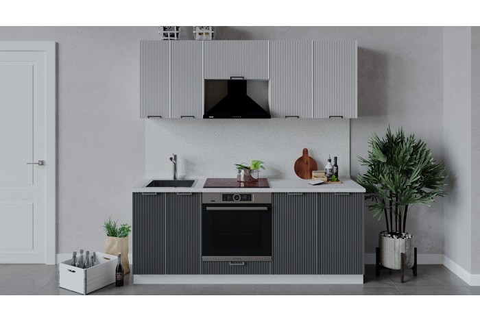 Кухонный гарнитур «Кимберли» длиной 200 см со шкафом НБ Белый, Сноу, Титан