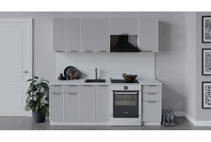 Кухонный гарнитур «Кимберли» длиной 220 (160) см Белый, Сноу