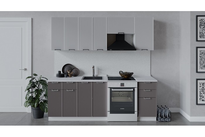 Кухонный гарнитур «Кимберли» длиной 220 (160) см Белый, Сноу, Муссон