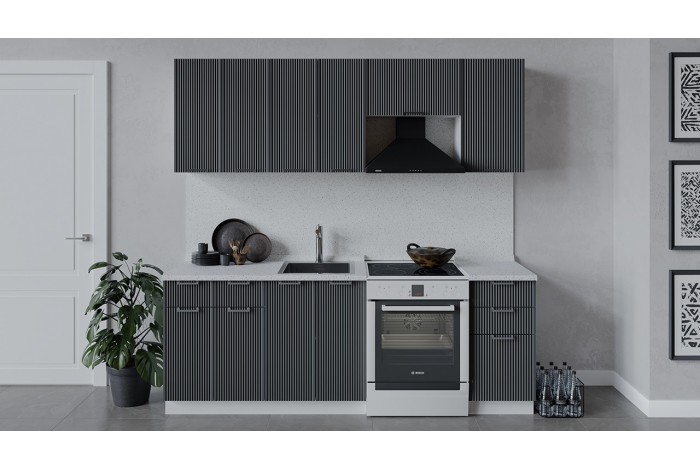 Кухонный гарнитур «Кимберли» длиной 220 (160) см Белый, Титан