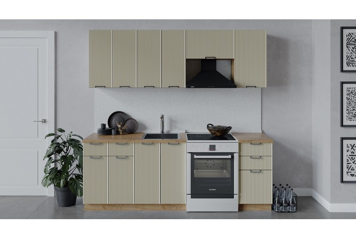 Кухонный гарнитур «Кимберли» длиной 220 (160) см Дуб Крафт золотой, Крем