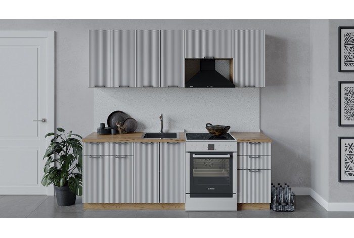 Кухонный гарнитур «Кимберли» длиной 220 (160) см Дуб Крафт золотой, Сноу