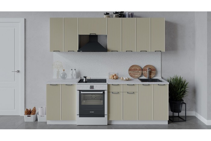 Кухонный гарнитур «Кимберли» длиной 240 (180) см Белый, Крем