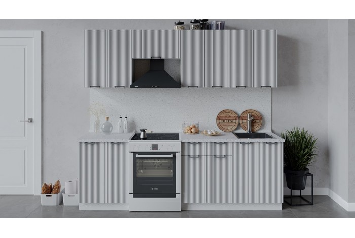 Кухонный гарнитур «Кимберли» длиной 240 (180) см Белый, Сноу