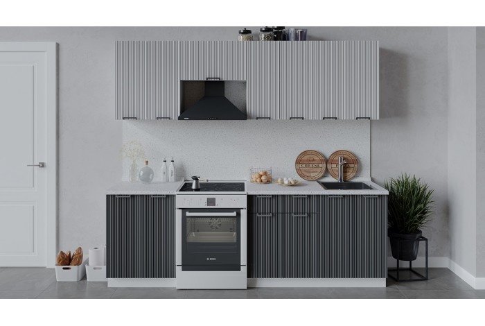 Кухонный гарнитур «Кимберли» длиной 240 (180) см Белый, Сноу, Титан