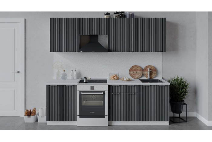 Кухонный гарнитур «Кимберли» длиной 240 (180) см Белый, Титан