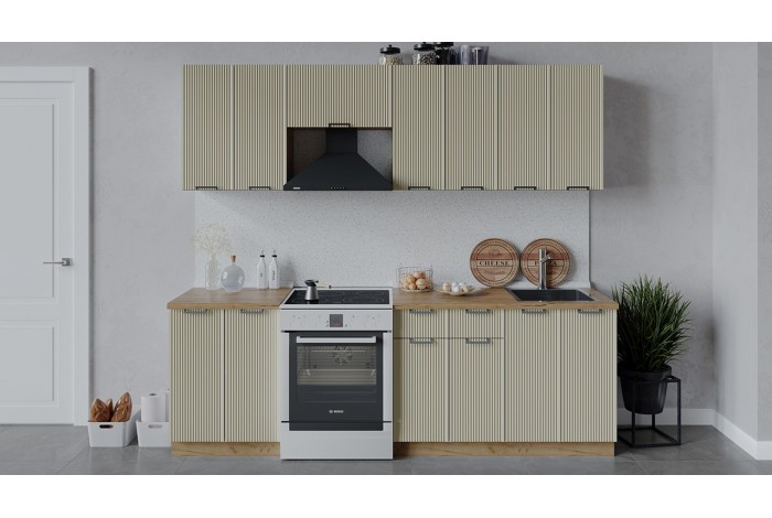 Кухонный гарнитур «Кимберли» длиной 240 (180) см Дуб Крафт золотой, Крем