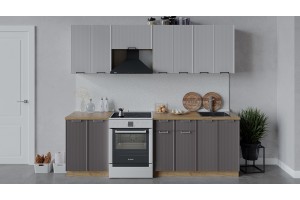 Кухонный гарнитур Кимберли длиной 240 (180) см Дуб Крафт золотой, Сноу, Муссон