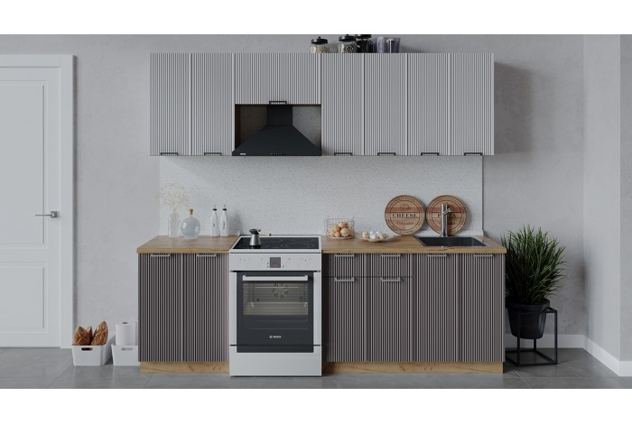 Кухонный гарнитур «Кимберли» длиной 240 (180) см Дуб Крафт золотой, Сноу, Муссон