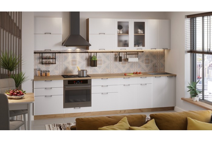 Кухонный гарнитур «Кимберли» №1 320 см Дуб Крафт золотой, Сноу